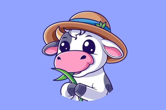 A Cute Cow is Eating Grass