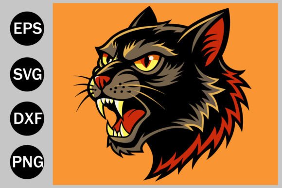 Angry Black Cat Side Profile Head in Old: A Detailed Look at This Edgy Vector Design