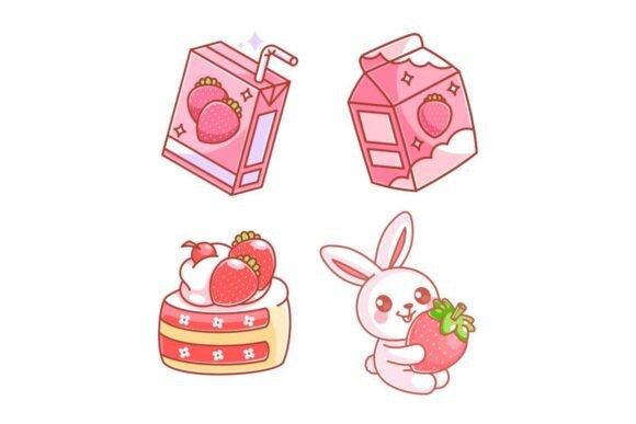 Cartoon Style Strawberry Box Set