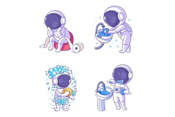 Cute Astronaut Cleaning Body Cartoon: A Unique Asset for Creative Projects