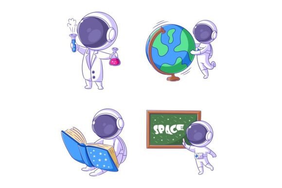 Cute Astronaut Studying, Cartoon Style: A Versatile Creative Asset