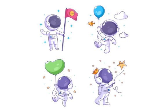 Cute Astronaut with Balloons Cartoon: A Versatile Design Asset