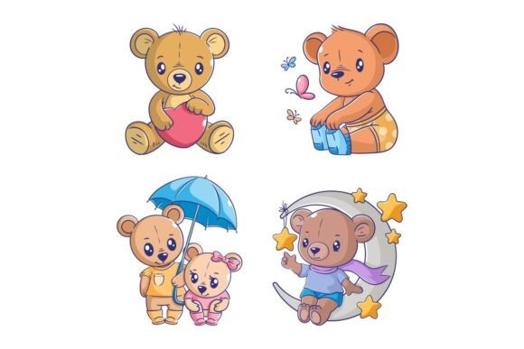 Cute Bear Sitting Cartoon Style Set for Creative Workflows