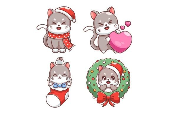 Cute Cat Celebrating Christmas, Cartoon: A Festive Trend in Digital Design