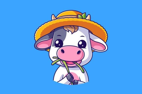 Cute Cow Wearing a Straw Hat: A Whimsical Addition to Your Design Projects