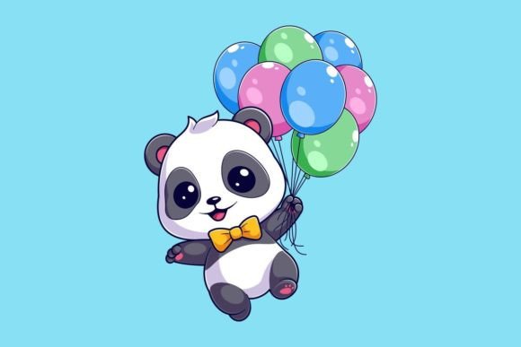 Cute Panda is Floating with Balloons: A Whimsical Addition to Your Creative Projects