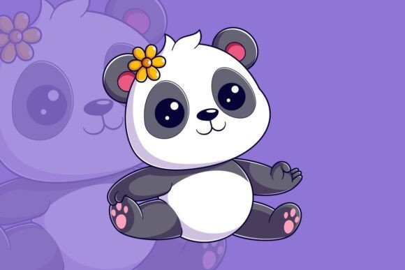 Cute Panda Sits and Does Yoga Movements: A Unique Blend of Adorable Art and Wellness