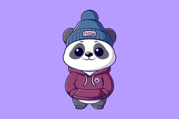 Cute Panda Wearing a Maroon Hoodie