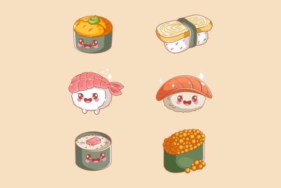Cute Sushi Cartoon Style Set for Creative Workflows
