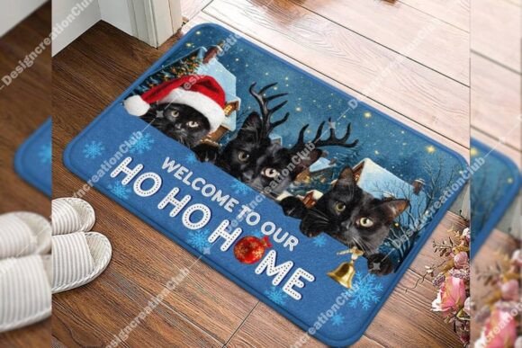 HO HO HOME Black Cat Doormat Design for Your POD Store