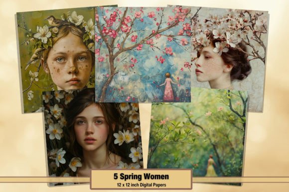 Spring Floral Woman Digital Paper Pack 2